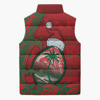 Guam Christmas Sleeveless Puffer Jacket Chamorro Seal Hat Santa Tribal Waves - Polynesian Pride