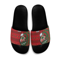Guam Christmas Slide Sandals Chamorro Seal Hat Santa Tribal Waves - Polynesian Pride
