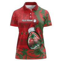 Guam Christmas Women Polo Shirt Chamorro Seal Hat Santa Tribal Waves DT05 Female Red - Polynesian Pride