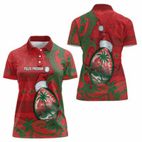 Guam Christmas Women Polo Shirt Chamorro Seal Hat Santa Tribal Waves DT05 - Polynesian Pride