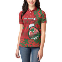 Guam Christmas Women Polo Shirt Chamorro Seal Hat Santa Tribal Waves DT05 - Polynesian Pride