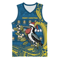 Nauru Christmas Basketball Jersey Frigatebird Bird Santa Tribal Waves DT05 Unisex Deep Blue - Polynesian Pride