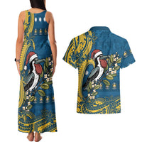 Nauru Christmas Couples Matching Tank Maxi Dress and Hawaiian Shirt Frigatebird Bird Santa Tribal Waves - Polynesian Pride