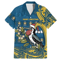 Nauru Christmas Family Matching Long Sleeve Bodycon Dress and Hawaiian Shirt Frigatebird Bird Santa Tribal Waves DT05 Dad's Shirt - Short Sleeve Deep Blue - Polynesian Pride