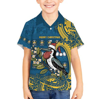 Nauru Christmas Family Matching Long Sleeve Bodycon Dress and Hawaiian Shirt Frigatebird Bird Santa Tribal Waves DT05 Son's Shirt Deep Blue - Polynesian Pride