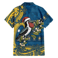 Nauru Christmas Family Matching Off Shoulder Short Dress and Hawaiian Shirt Frigatebird Bird Santa Tribal Waves DT05 - Polynesian Pride
