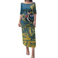Nauru Christmas Family Matching Puletasi and Hawaiian Shirt Frigatebird Bird Santa Tribal Waves DT05 Mom's Dress Deep Blue - Polynesian Pride