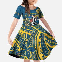 Nauru Christmas Family Matching Summer Maxi Dress and Hawaiian Shirt Frigatebird Bird Santa Tribal Waves DT05 Daughter's Dress Deep Blue - Polynesian Pride