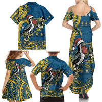 Nauru Christmas Family Matching Summer Maxi Dress and Hawaiian Shirt Frigatebird Bird Santa Tribal Waves - Polynesian Pride