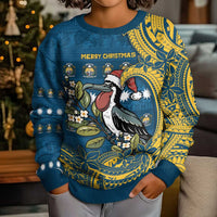 Nauru Christmas Kid Ugly Christmas Sweater Frigatebird Bird Santa Tribal Waves - Polynesian Pride