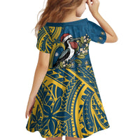 Nauru Christmas Kid Short Sleeve Dress Frigatebird Bird Santa Tribal Waves - Polynesian Pride