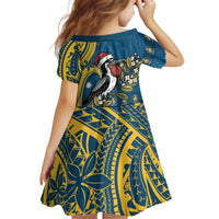 Nauru Christmas Kid Short Sleeve Dress Frigatebird Bird Santa Tribal Waves DT05 - Polynesian Pride
