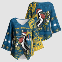 Nauru Christmas Kimono Sleeve Blouse Frigatebird Bird Santa Tribal Waves - Polynesian Pride