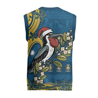 Nauru Christmas Knitted V-Neck Vest Frigatebird Bird Santa Tribal Waves - Polynesian Pride
