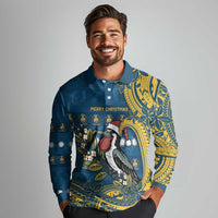 Nauru Christmas Long Sleeve Polo Shirt Frigatebird Bird Santa Tribal Waves DT05 - Polynesian Pride