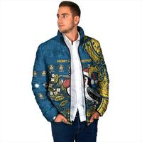 Nauru Christmas Padded Jacket Frigatebird Bird Santa Tribal Waves - Polynesian Pride