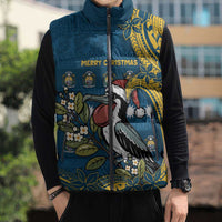 Nauru Christmas Sleeveless Puffer Jacket Frigatebird Bird Santa Tribal Waves - Polynesian Pride