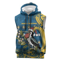 Nauru Christmas Sleeveless Zip Hoodie Frigatebird Bird Santa Tribal Waves DT05 Deep Blue - Polynesian Pride
