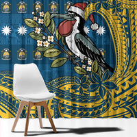 Nauru Christmas Window Curtain Frigatebird Bird Santa Tribal Waves - Polynesian Pride