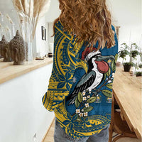 Nauru Christmas Women Casual Shirt Frigatebird Bird Santa Tribal Waves DT05 - Polynesian Pride