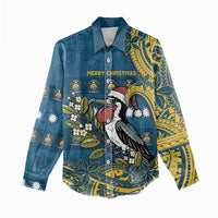 Nauru Christmas Women Casual Shirt Frigatebird Bird Santa Tribal Waves DT05 - Polynesian Pride