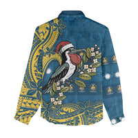 Nauru Christmas Women Casual Shirt Frigatebird Bird Santa Tribal Waves DT05 - Polynesian Pride