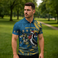 Nauru Christmas Zipper Polo Shirt Frigatebird Bird Santa Tribal Waves DT05 - Polynesian Pride