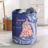 Northern Mariana Islands Christmas Laundry Basket Seashell Xmas Tree Tribal Waves - Polynesian Pride