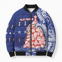 Northern Mariana Islands Christmas Bomber Puffer Jacket Seashell Xmas Tree Tribal Waves - Polynesian Pride