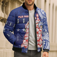 Northern Mariana Islands Christmas Bomber Puffer Jacket Seashell Xmas Tree Tribal Waves - Polynesian Pride