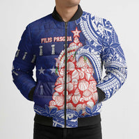 Northern Mariana Islands Christmas Bomber Puffer Jacket Seashell Xmas Tree Tribal Waves - Polynesian Pride