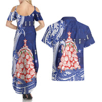 Northern Mariana Islands Christmas Couples Matching Summer Maxi Dress and Hawaiian Shirt Seashell Xmas Tree Tribal Waves DT05 - Polynesian Pride