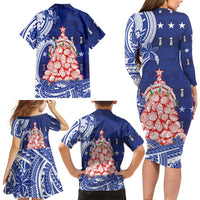 Northern Mariana Islands Christmas Family Matching Long Sleeve Bodycon Dress and Hawaiian Shirt Seashell Xmas Tree Tribal Waves DT05 - Polynesian Pride