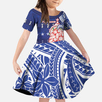 Northern Mariana Islands Christmas Family Matching Mermaid Dress and Hawaiian Shirt Seashell Xmas Tree Tribal Waves DT05 Daughter's Dress Navy - Polynesian Pride