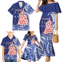 Northern Mariana Islands Christmas Family Matching Mermaid Dress and Hawaiian Shirt Seashell Xmas Tree Tribal Waves DT05 - Polynesian Pride