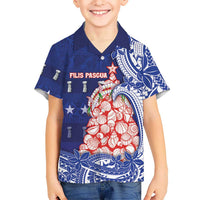 Northern Mariana Islands Christmas Family Matching Mermaid Dress and Hawaiian Shirt Seashell Xmas Tree Tribal Waves DT05 Son's Shirt Navy - Polynesian Pride