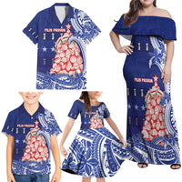 Northern Mariana Islands Christmas Family Matching Off Shoulder Maxi Dress and Hawaiian Shirt Seashell Xmas Tree Tribal Waves DT05 - Polynesian Pride