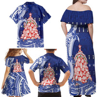 Northern Mariana Islands Christmas Family Matching Off Shoulder Maxi Dress and Hawaiian Shirt Seashell Xmas Tree Tribal Waves DT05 - Polynesian Pride