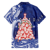 Northern Mariana Islands Christmas Family Matching Off Shoulder Short Dress and Hawaiian Shirt Seashell Xmas Tree Tribal Waves DT05 - Polynesian Pride