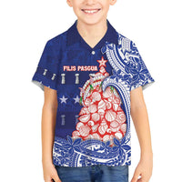 Northern Mariana Islands Christmas Family Matching Off Shoulder Short Dress and Hawaiian Shirt Seashell Xmas Tree Tribal Waves DT05 Son's Shirt Navy - Polynesian Pride