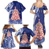 Northern Mariana Islands Christmas Family Matching Summer Maxi Dress and Hawaiian Shirt Seashell Xmas Tree Tribal Waves - Polynesian Pride