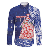 Northern Mariana Islands Christmas Family Matching Tank Maxi Dress and Hawaiian Shirt Seashell Xmas Tree Tribal Waves DT05 Dad's Shirt - Long Sleeve Navy - Polynesian Pride