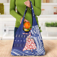 Northern Mariana Islands Christmas Grocery Bag Seashell Xmas Tree Tribal Waves - Polynesian Pride