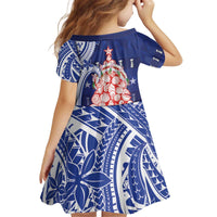 Northern Mariana Islands Christmas Kid Short Sleeve Dress Seashell Xmas Tree Tribal Waves - Polynesian Pride