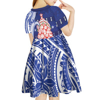 Northern Mariana Islands Christmas Kid Short Sleeve Dress Seashell Xmas Tree Tribal Waves - Polynesian Pride