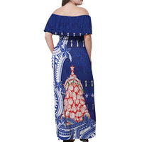 Northern Mariana Islands Christmas Off Shoulder Maxi Dress Seashell Xmas Tree Tribal Waves - Polynesian Pride