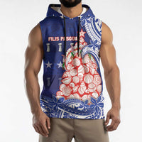 Northern Mariana Islands Christmas Sleeveless Hoodie Seashell Xmas Tree Tribal Waves - Polynesian Pride