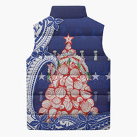Northern Mariana Islands Christmas Sleeveless Puffer Jacket Seashell Xmas Tree Tribal Waves - Polynesian Pride
