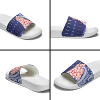 Northern Mariana Islands Christmas Slide Sandals Seashell Xmas Tree Tribal Waves - Polynesian Pride