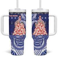 Northern Mariana Islands Christmas Tumbler With Handle Seashell Xmas Tree Tribal Waves - Polynesian Pride